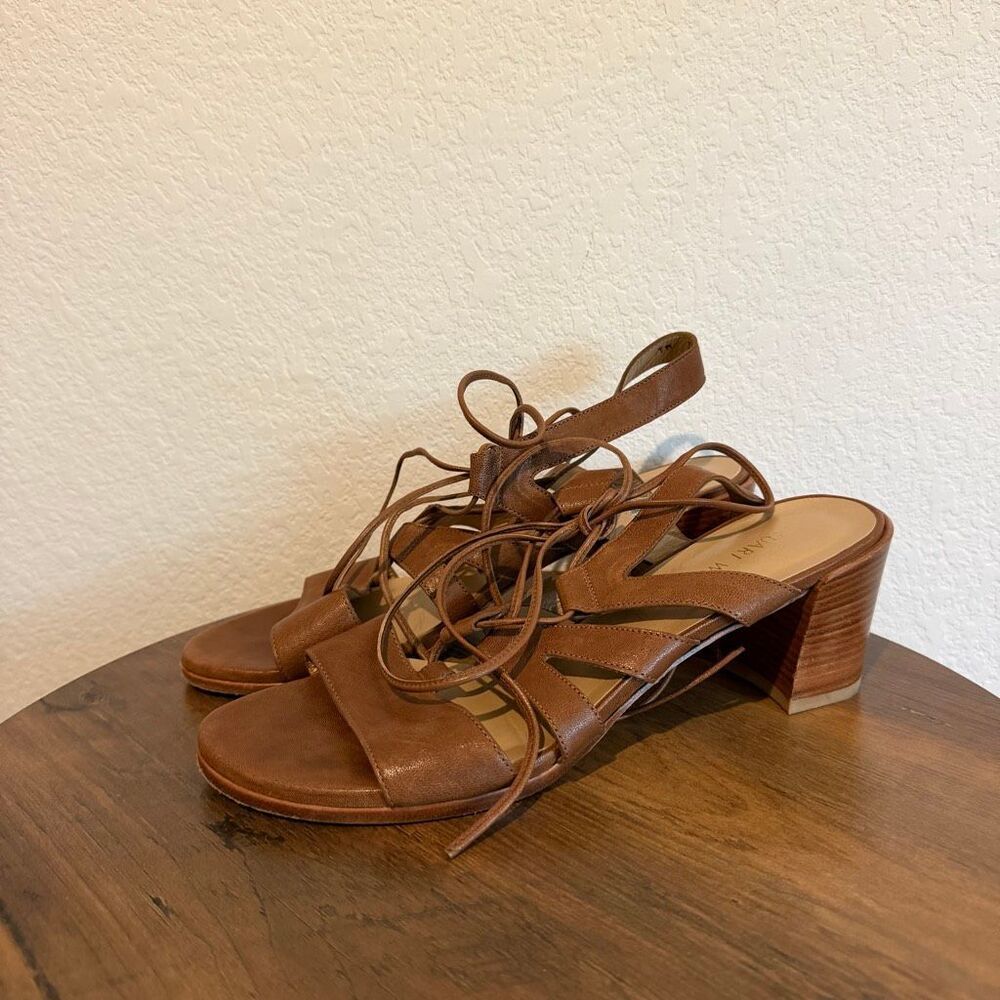 Stuart Weitzman Brown Leather Lace-Up Strappy Heeled Sandals Women's Size 9.5